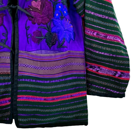 Vintage 70s Baja Jacket Embroidered Guatamalan Coat Colorful Floral Stripes | XL - Picture 10 of 14